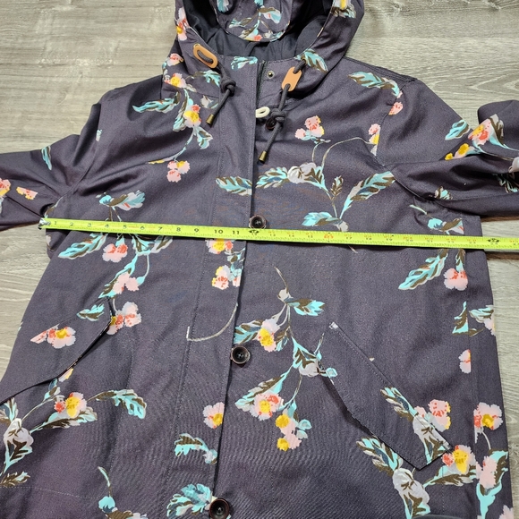 JOULES Coast Floral Print Dark Gray Pink Floral Hooded Jacket Coat Women's 14 - Picture 4 of 10